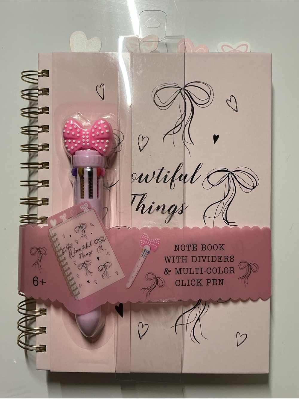 Pink 'Bowtiful Things' Spiral Notebook & Multi-Color Click Pen